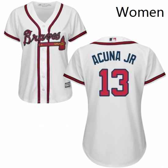 Womens Majestic Atlanta Braves 13 Ronald Acuna Jr Authentic White Home Cool Base MLB Jersey